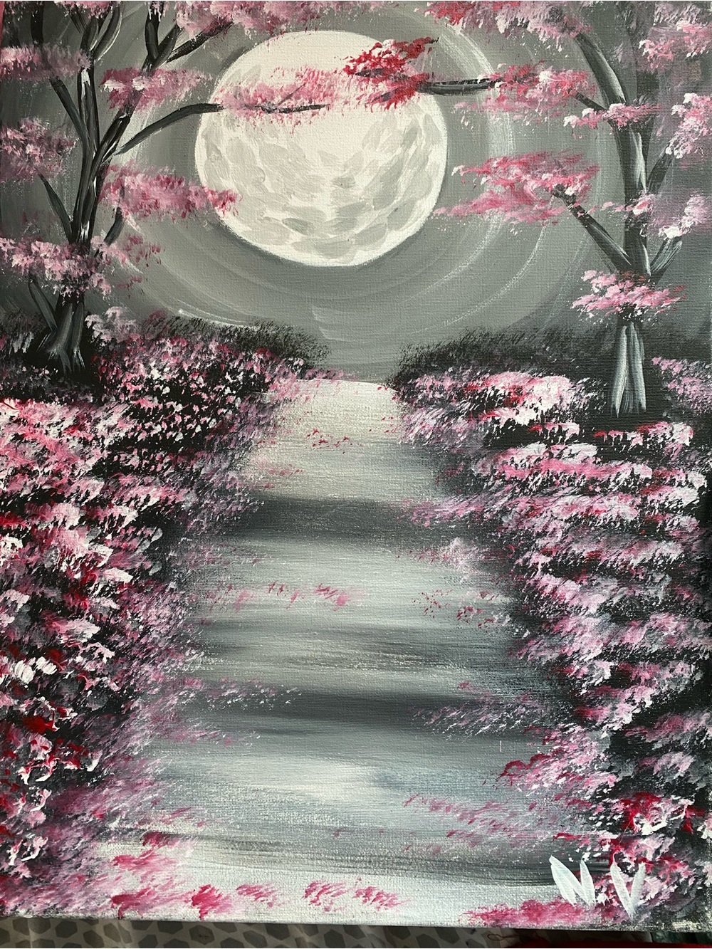 Moonlit Pathway Canvas Art in Pink and Gray